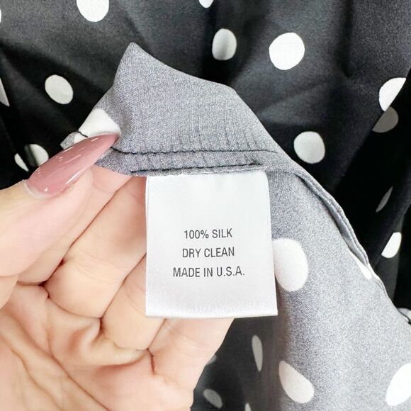 SERGIO HUDSON | NEW Silk Button Down Black/White Polka Dot Blouse Women’s Size M - Picture 9 of 14